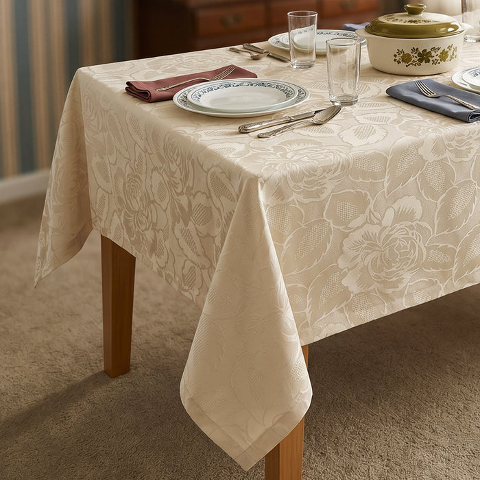 DecoHomeTextil Retro Tischdecke Rosalia mit feinem Rosenmuster – Für eine warme, elegante Tischatmosphäre