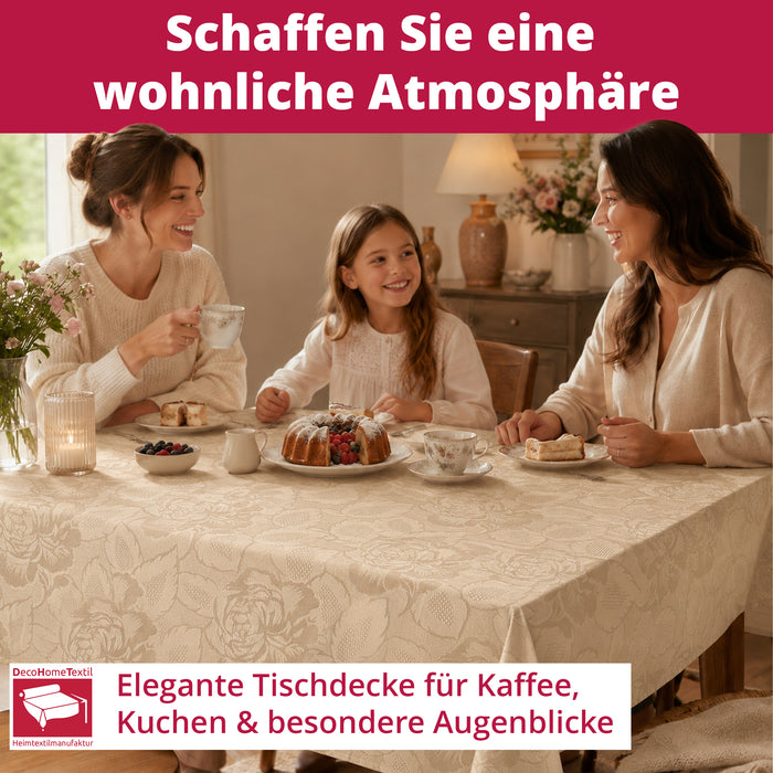 DecoHomeTextil Retro Tischdecke Rosalia mit feinem Rosenmuster – Für eine warme, elegante Tischatmosphäre