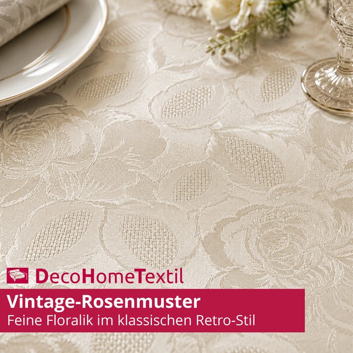 DecoHomeTextil Retro Tischdecke Rosalia mit feinem Rosenmuster – Für eine warme, elegante Tischatmosphäre