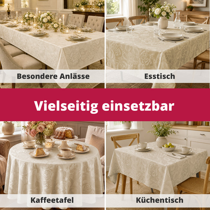 DecoHomeTextil Retro Tischdecke Rosalia mit feinem Rosenmuster – Für eine warme, elegante Tischatmosphäre