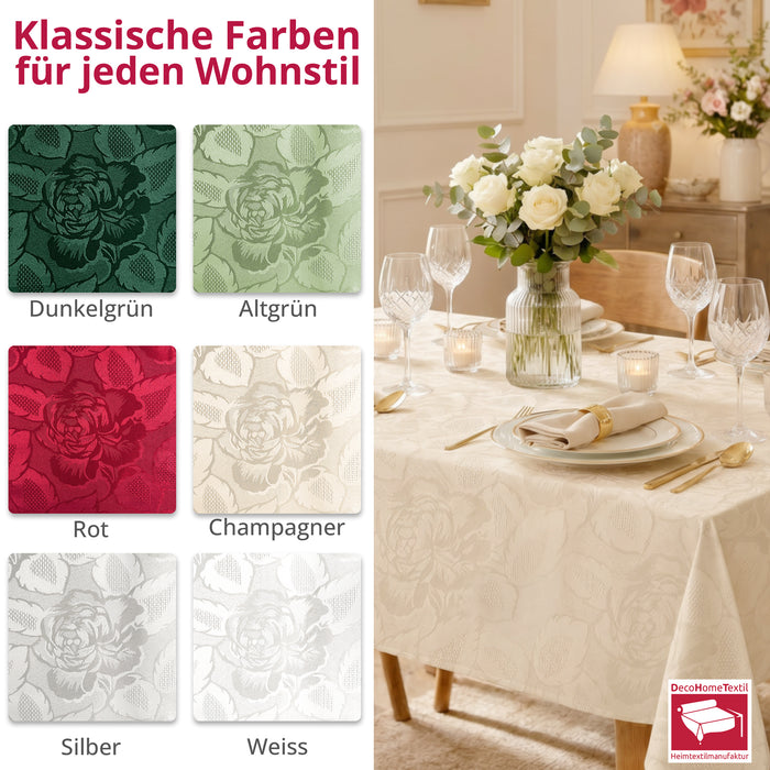 DecoHomeTextil Retro Tischdecke Rosalia mit feinem Rosenmuster – Für eine warme, elegante Tischatmosphäre