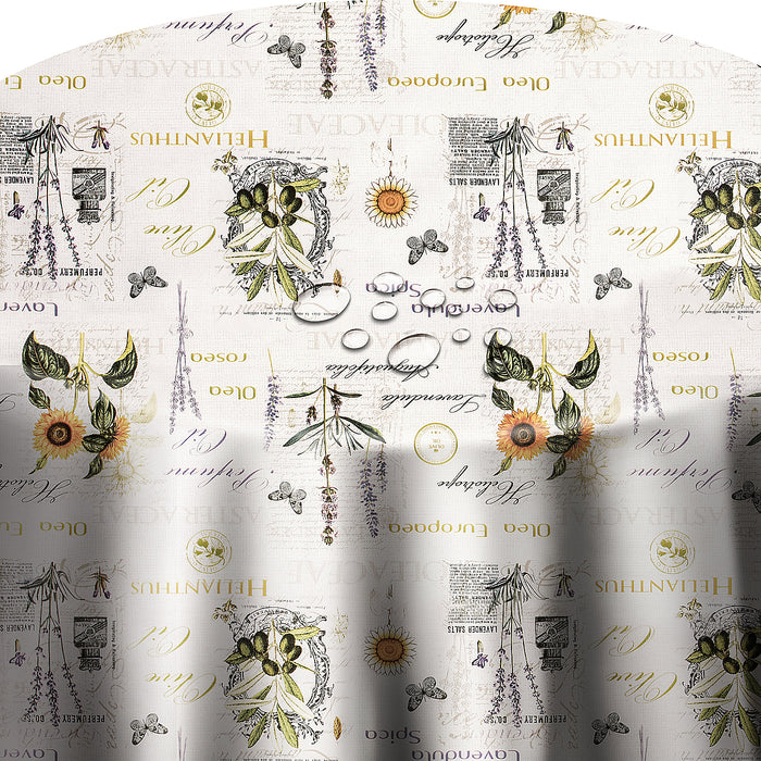 Wachstuch Leinen Prägung Heilpflanzen rund / oval