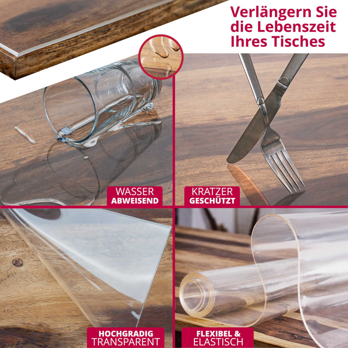 Transparent Tischfolie leicht mattiert Schutzfolie Folie Abgeschrägte V-Kante Tischdecke Maschinenzuschnitt geruchsneutral