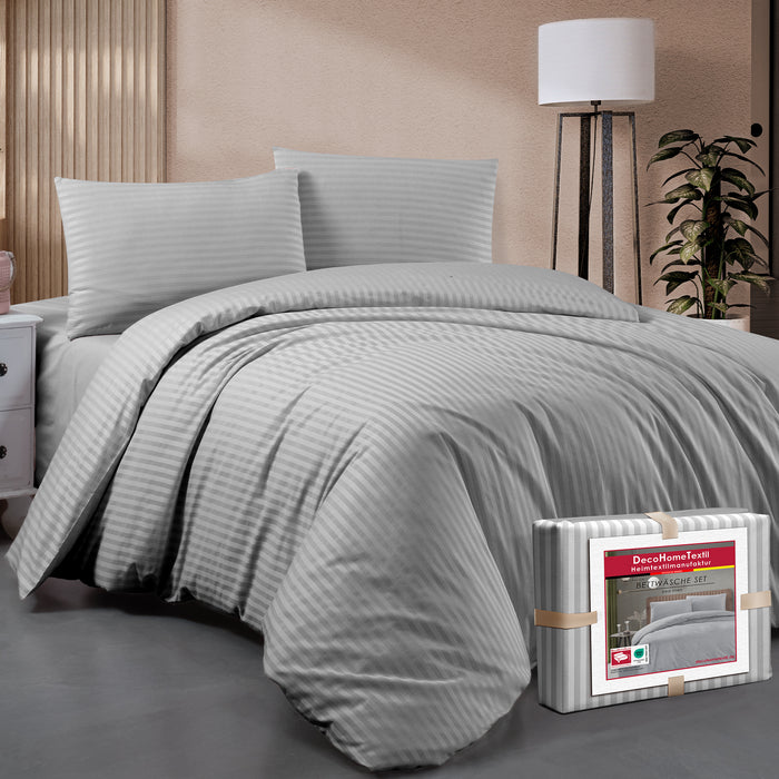 DecoHomeTextil Bettwäsche Set Bettgarnitur mit Reißverschluss Polycotton Streifen