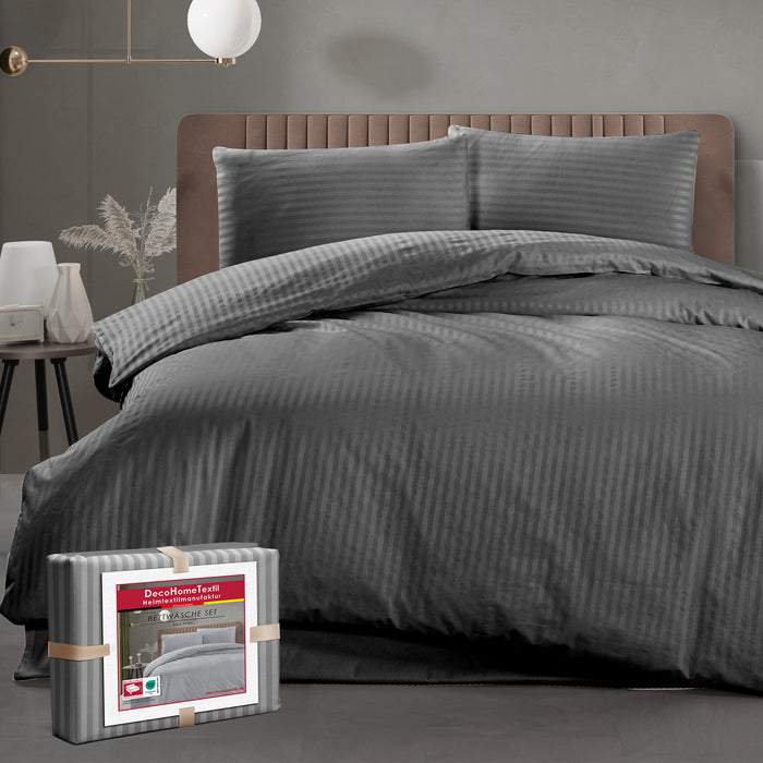 DecoHomeTextil Bettwäsche Set Bettgarnitur mit Reißverschluss Polycotton Streifen