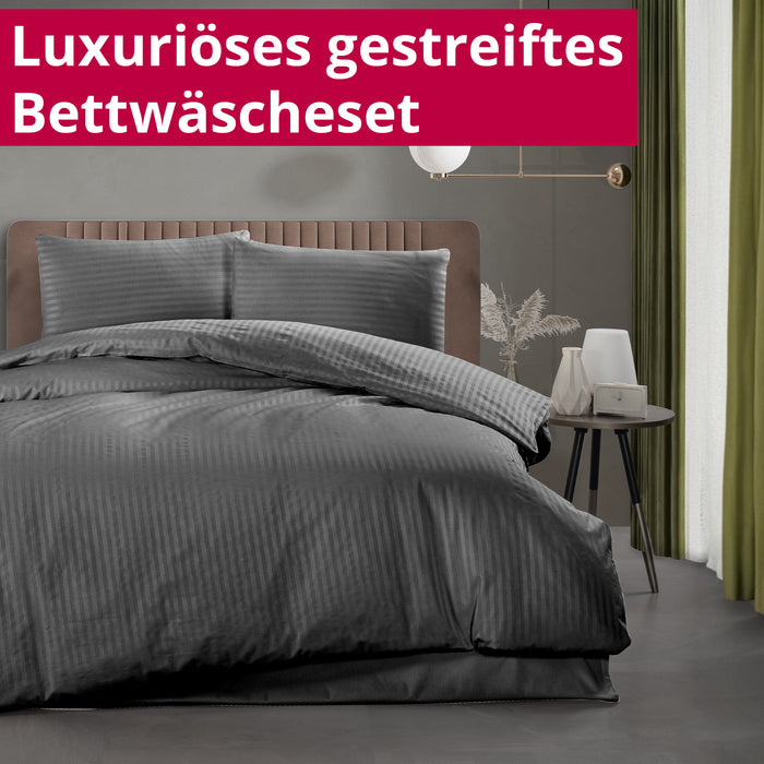 DecoHomeTextil Bettwäsche Set Bettgarnitur mit Reißverschluss Polycotton Streifen