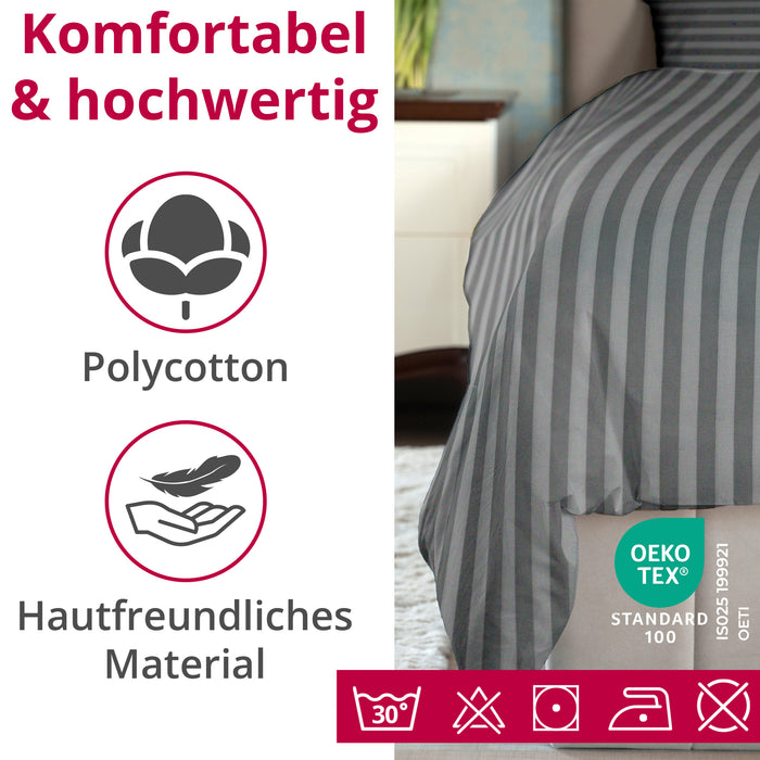DecoHomeTextil Bettwäsche Set Bettgarnitur mit Reißverschluss Polycotton Streifen