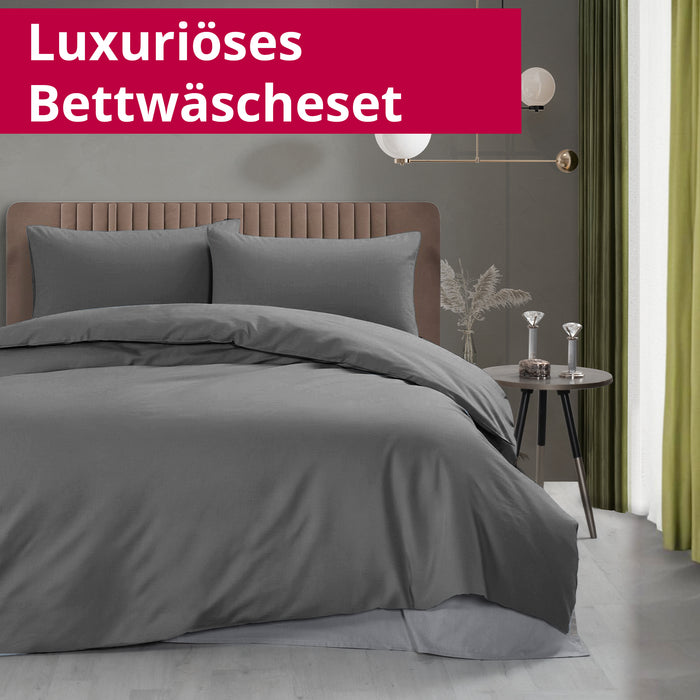 DecoHomeTextil Bettwäsche Set Bettgarnitur mit Reißverschluss Polycotton Uni