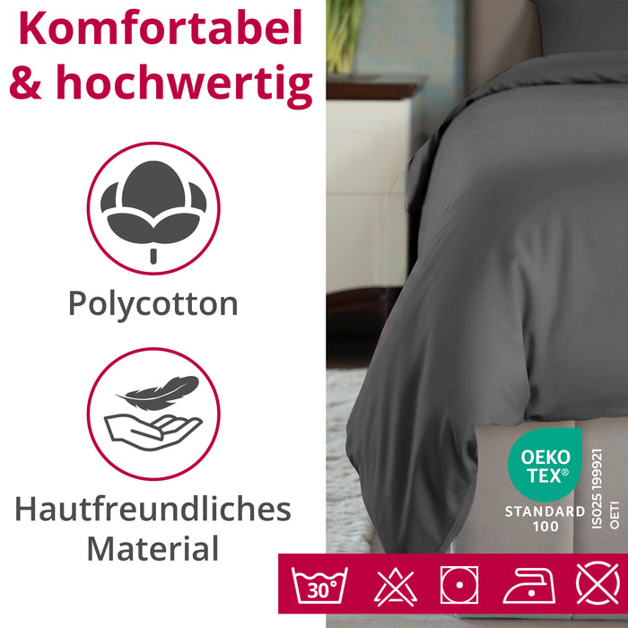 DecoHomeTextil Bettwäsche Set Bettgarnitur mit Reißverschluss Polycotton Uni