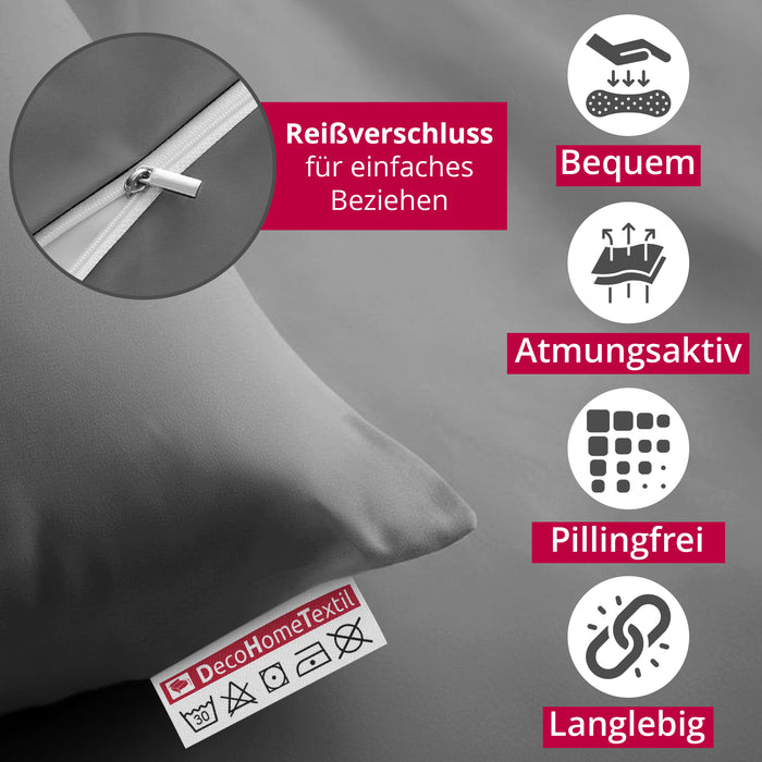 DecoHomeTextil Bettwäsche Set Bettgarnitur mit Reißverschluss Polycotton Uni