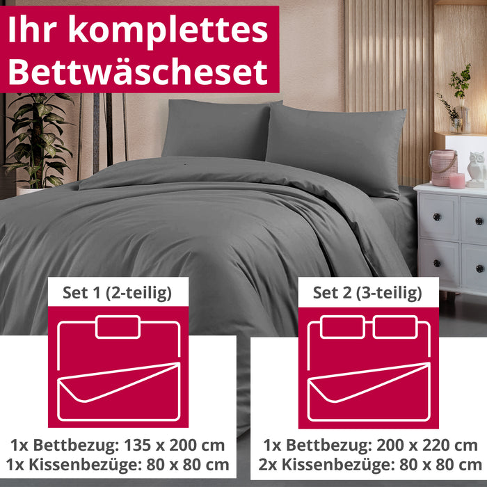 DecoHomeTextil Bettwäsche Set Bettgarnitur mit Reißverschluss Polycotton Uni