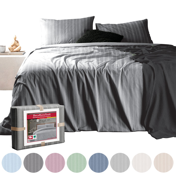 DecoHomeTextil Bettwäsche Set Bettgarnitur mit Reißverschluss Polycotton Jacquard Linien