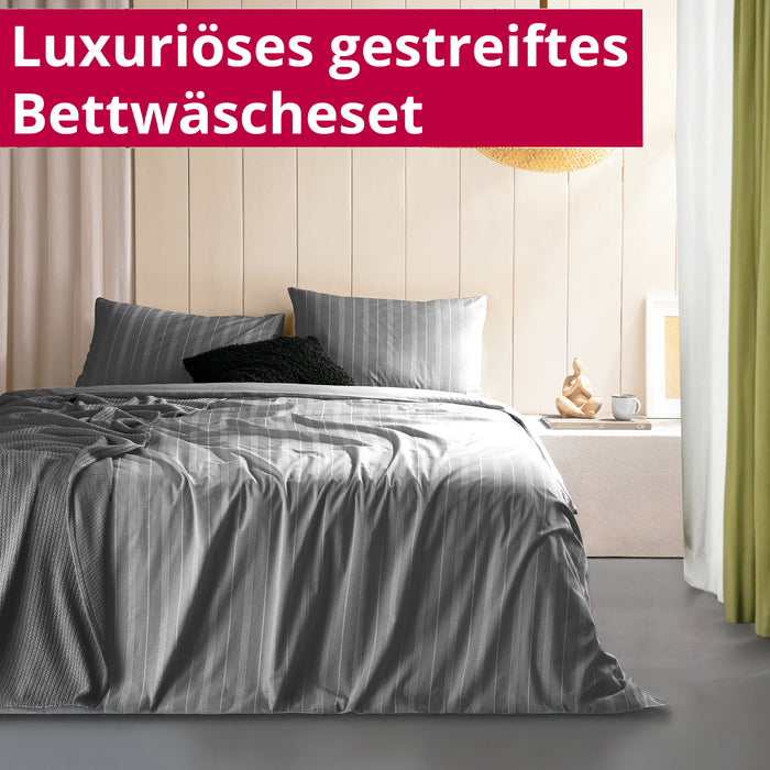 DecoHomeTextil Bettwäsche Set Bettgarnitur mit Reißverschluss Polycotton Jacquard Linien
