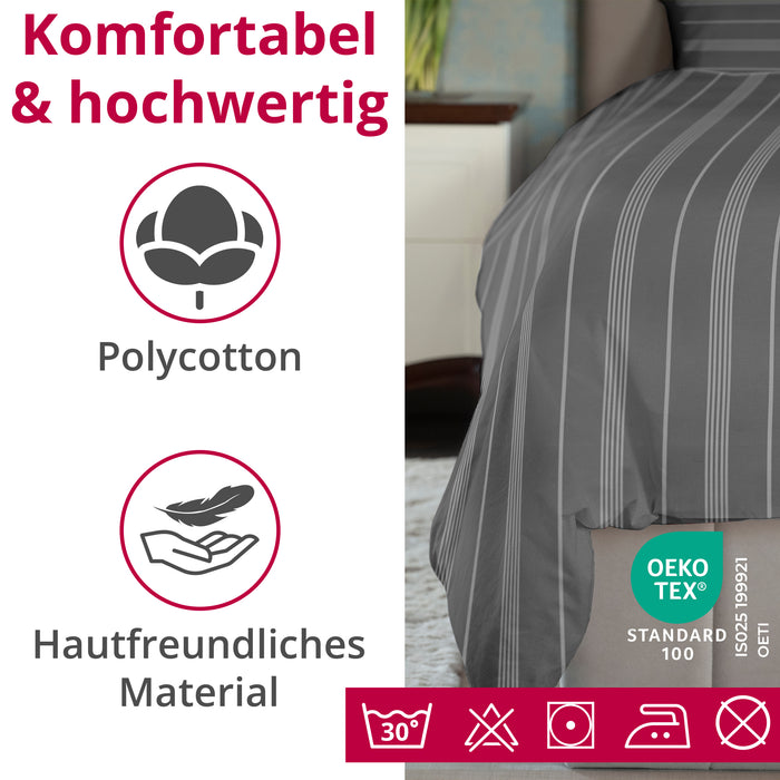 DecoHomeTextil Bettwäsche Set Bettgarnitur mit Reißverschluss Polycotton Jacquard Linien
