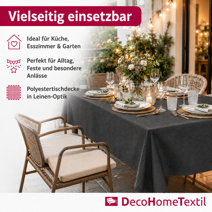 Leinen Optik Tischdecke eckig dunkelgrau