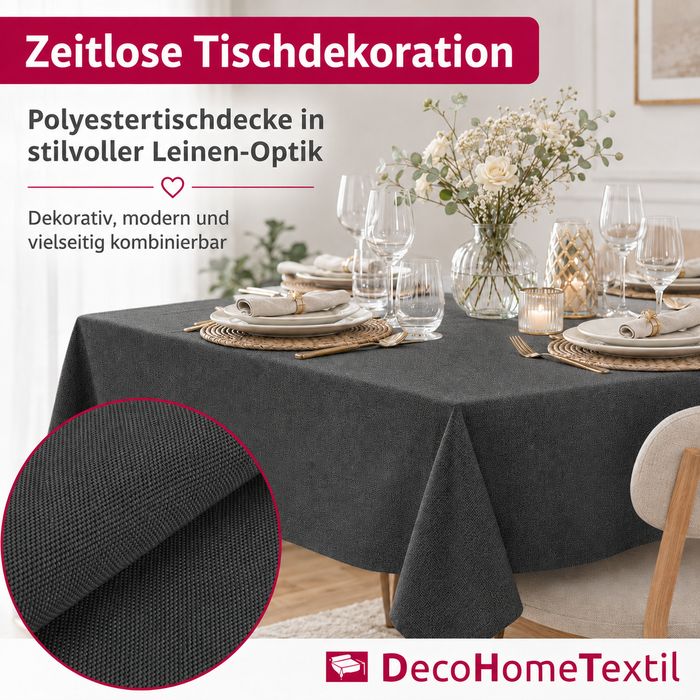 Leinen Optik Tischdecke eckig dunkelgrau