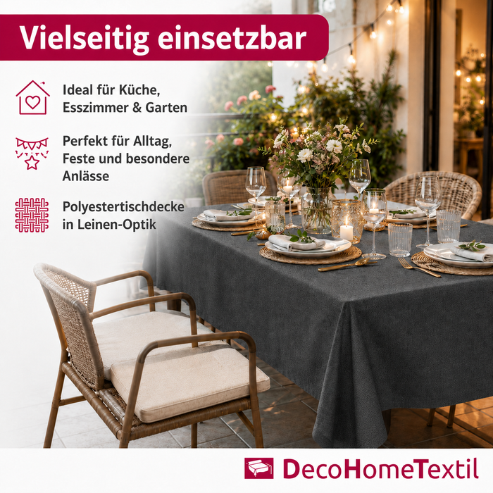 Leinen Optik Tischdecke eckig dunkelgrau