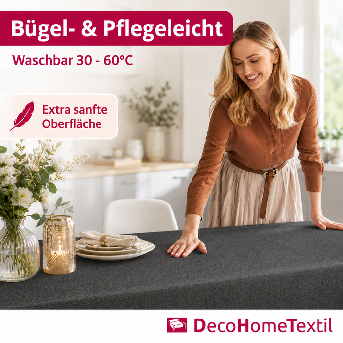 Leinen Optik Tischdecke eckig dunkelgrau