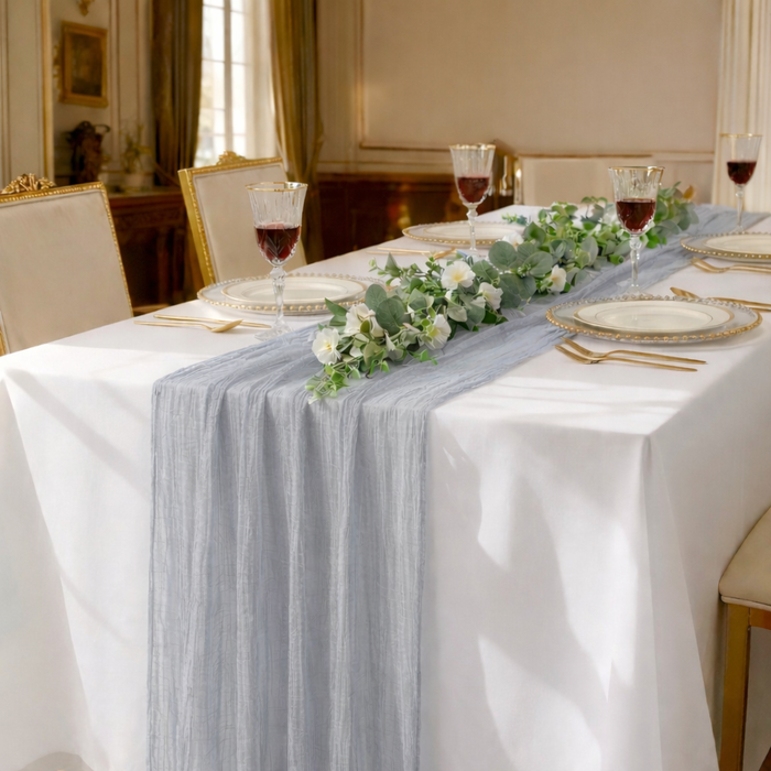 DecoHomeTextil Musselin Tischläufer 80 x 300 cm Weicher Gaze Stoff mit Faltenoptik für Hochzeit, Geburtstag, Party & stilvolle Tischdekoration Boho