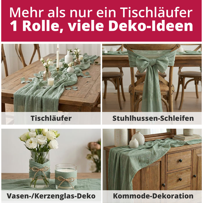 DecoHomeTextil Musselin Tischläufer 80 x 300 cm Weicher Gaze Stoff mit Faltenoptik für Hochzeit, Geburtstag, Party & stilvolle Tischdekoration Boho
