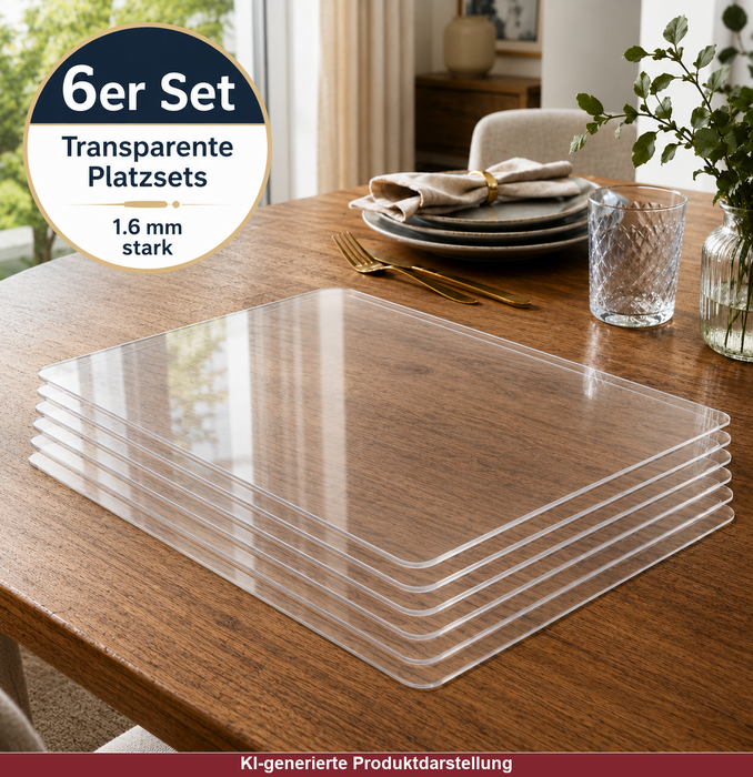 Transparente Tischsets 6er-Set eckig 28 x 45 cm abgerundet