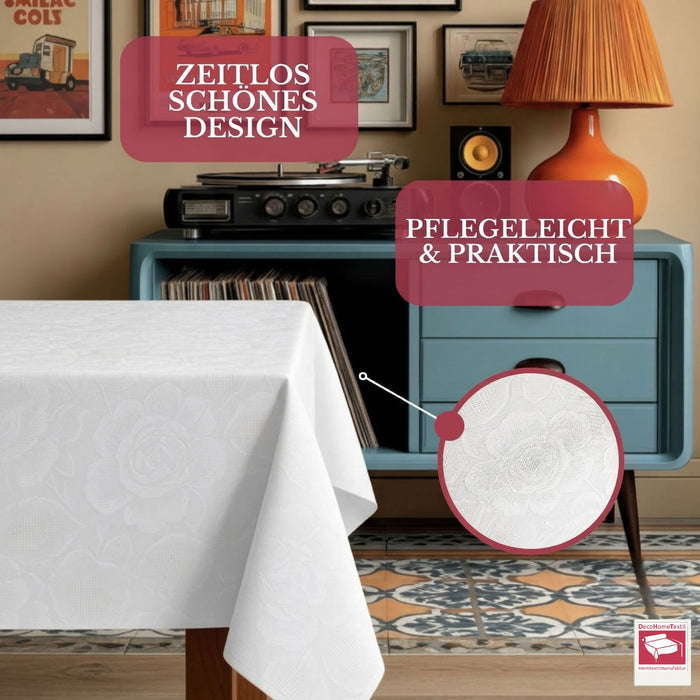 DecoHomeTextil Retro Tischdecke Rosalia mit feinem Rosenmuster – Für eine warme, elegante Tischatmosphäre
