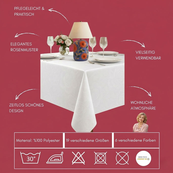 DecoHomeTextil Retro Tischdecke Rosalia mit feinem Rosenmuster – Für eine warme, elegante Tischatmosphäre