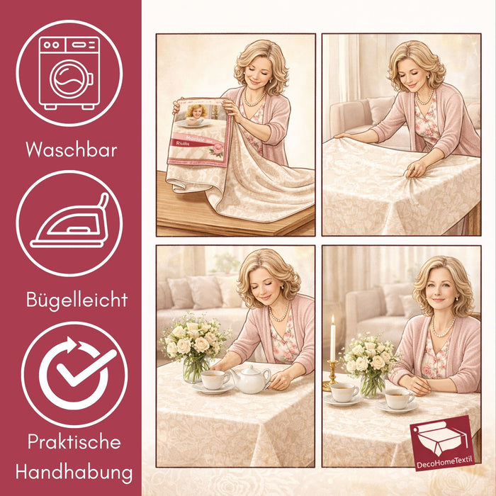 DecoHomeTextil Retro Tischdecke Rosalia mit feinem Rosenmuster – Für eine warme, elegante Tischatmosphäre