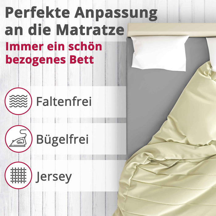 Spannbettuch Spannbettlaken Premium Jersey Blickdicht aus 100% Baumwollemit Sicherheitsnaht